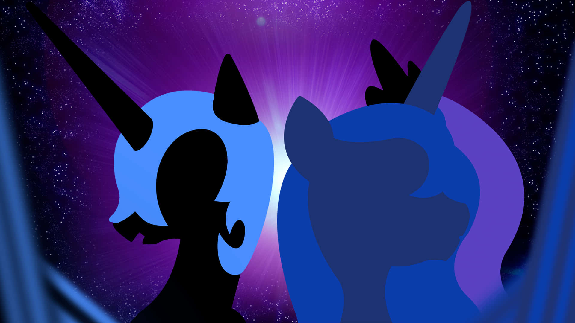 Nightmare Moon, unicorn silhouettes, purple starry sky, Full HD Desktop Wallpaper
