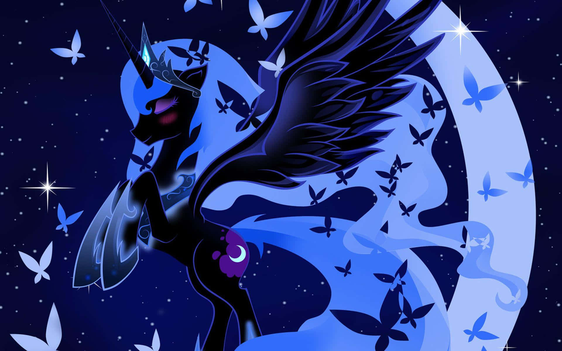 Nightmare Moon, blue pony, dark wings, Full HD Desktop Wallpaper