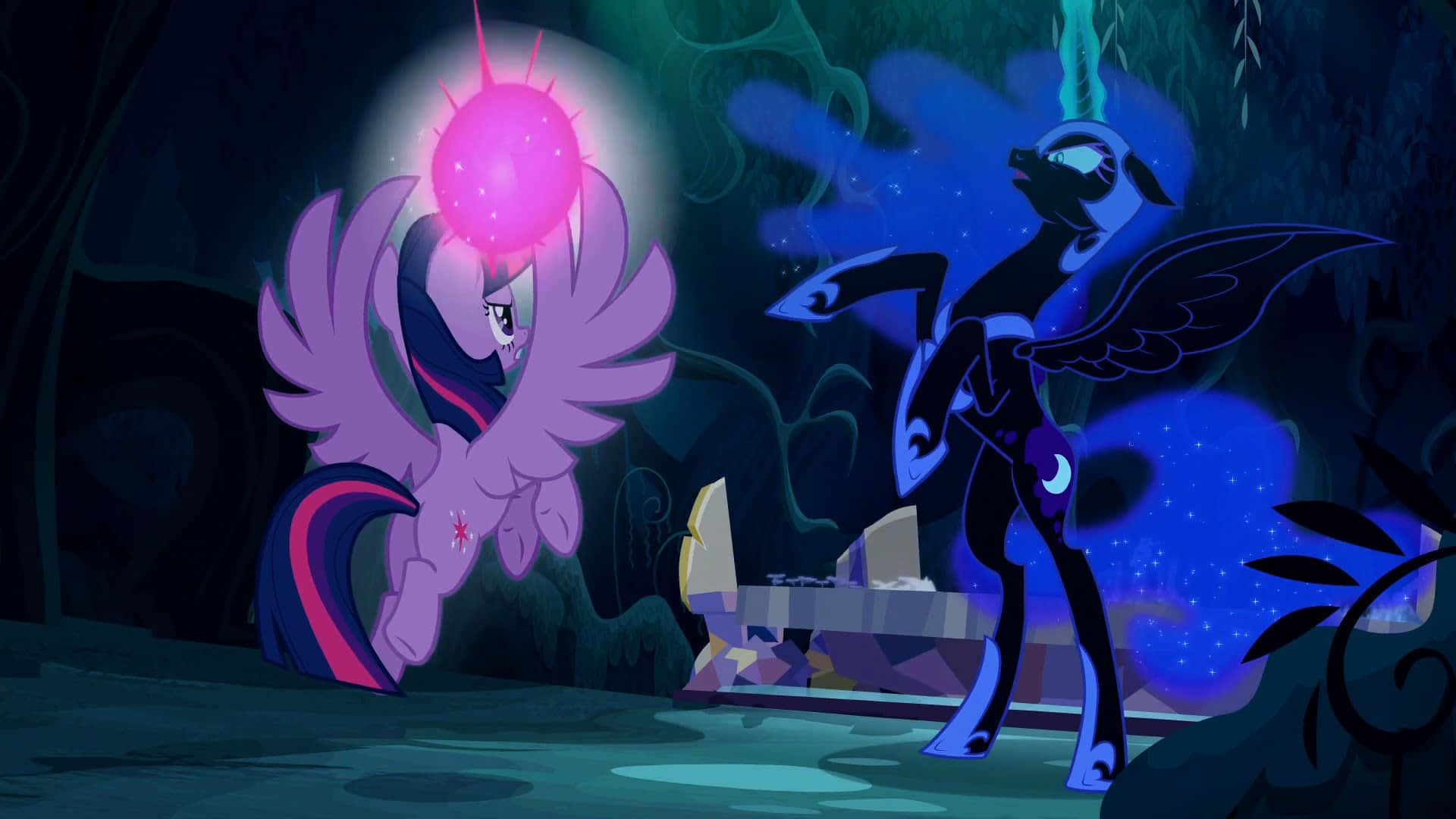 Nightmare Moon, ponies, dark mystical forest, Full HD Desktop Wallpaper
