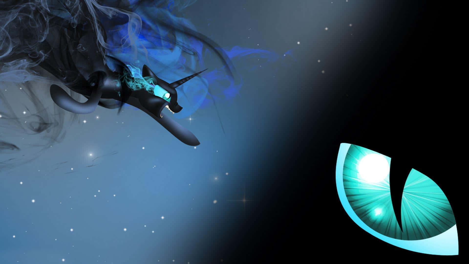 Nightmare Moon, glowing blue eyes, starry cosmic sky, Full HD Desktop Wallpaper