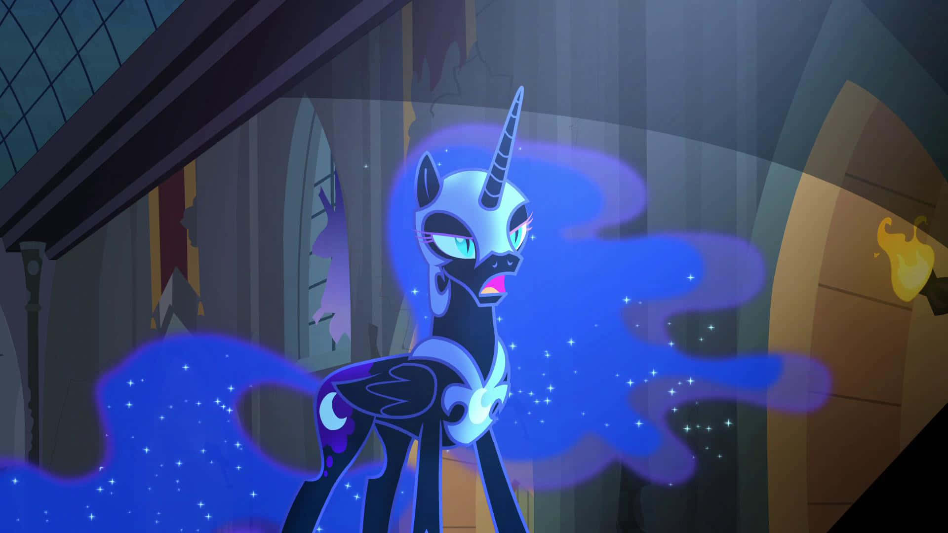 Nightmare Moon, dark blue unicorn, glowing eyes, Full HD Desktop Wallpaper