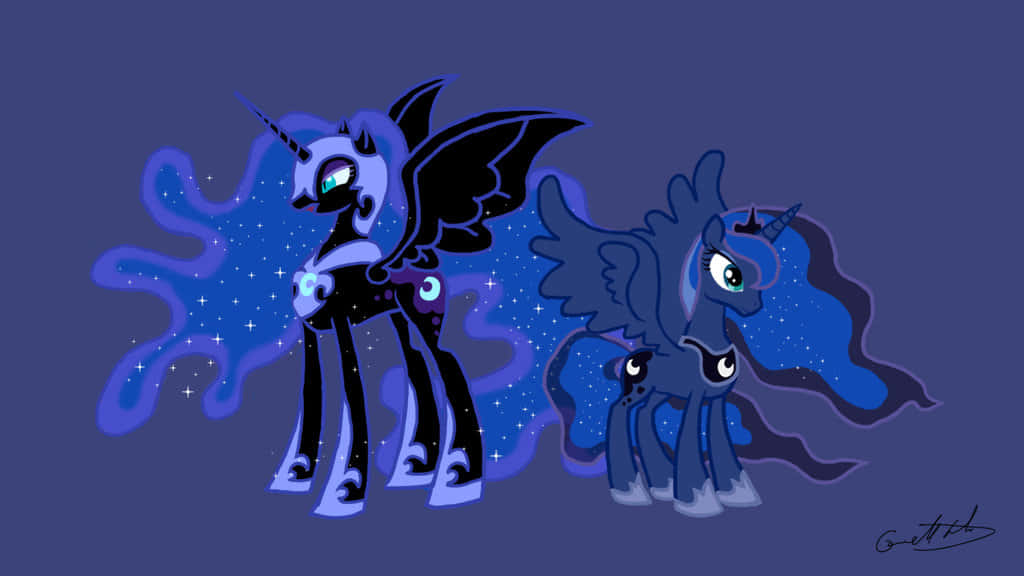 Nightmare Moon, dark blue winged unicorns, glowing eyes, SD Desktop Wallpaper
