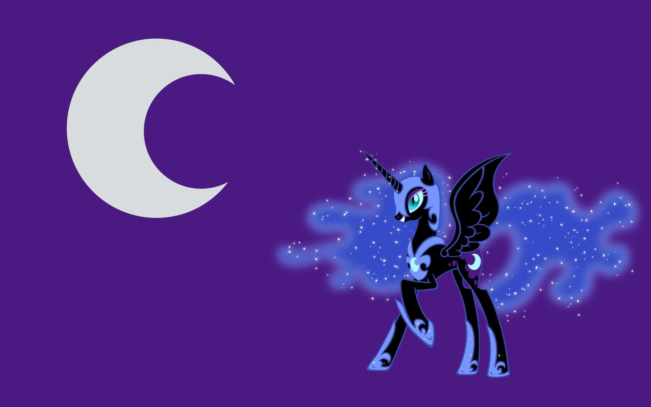 Nightmare Moon, black-winged unicorn, glowing blue eyes, 2K Desktop Wallpaper