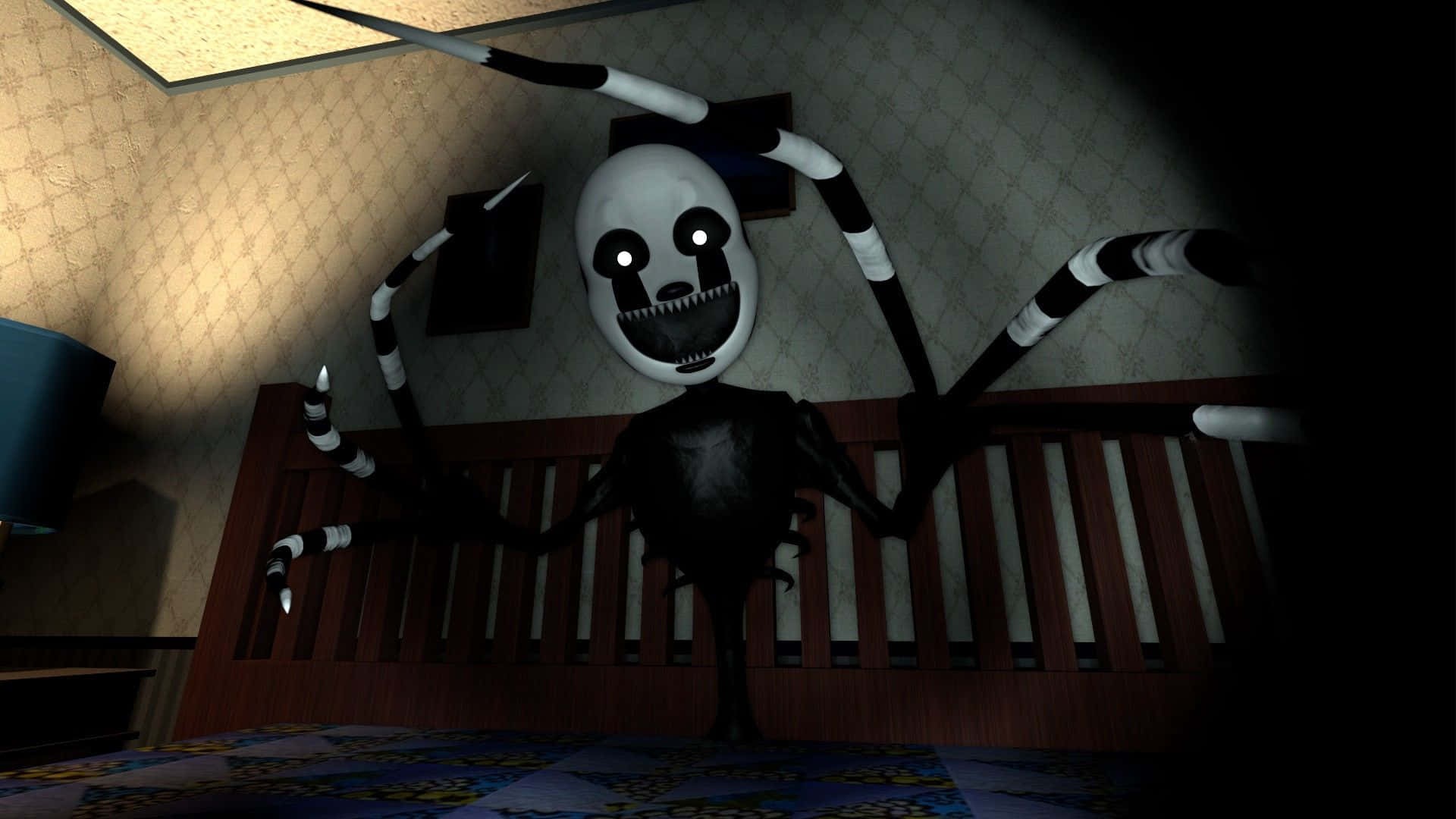 Nightmare Puppet, dark room, black and white spider monster, Full HD Desktop Wallpaper
