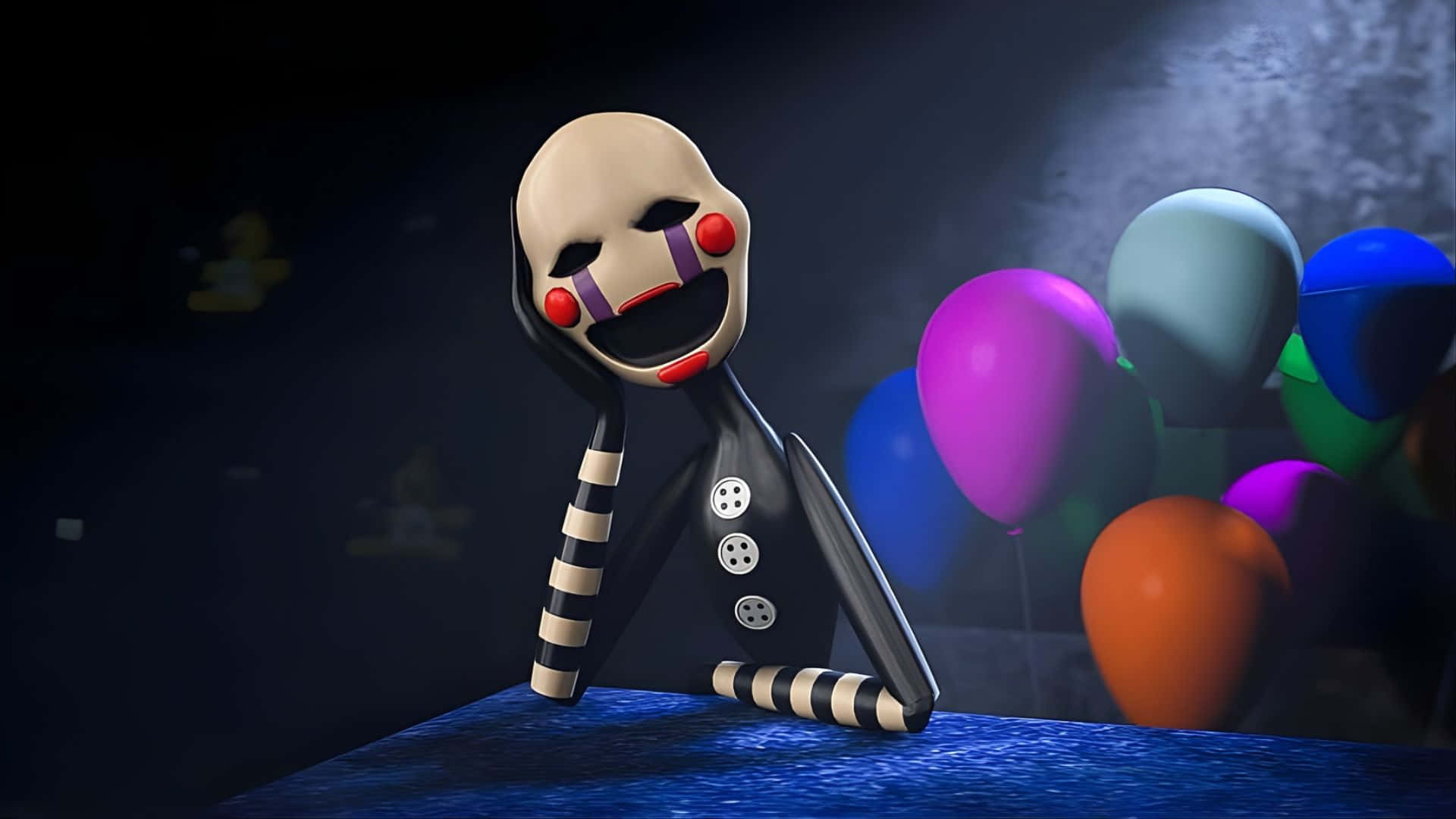 Nightmare Puppet, dark room, blue surface, Full HD Desktop Wallpaper