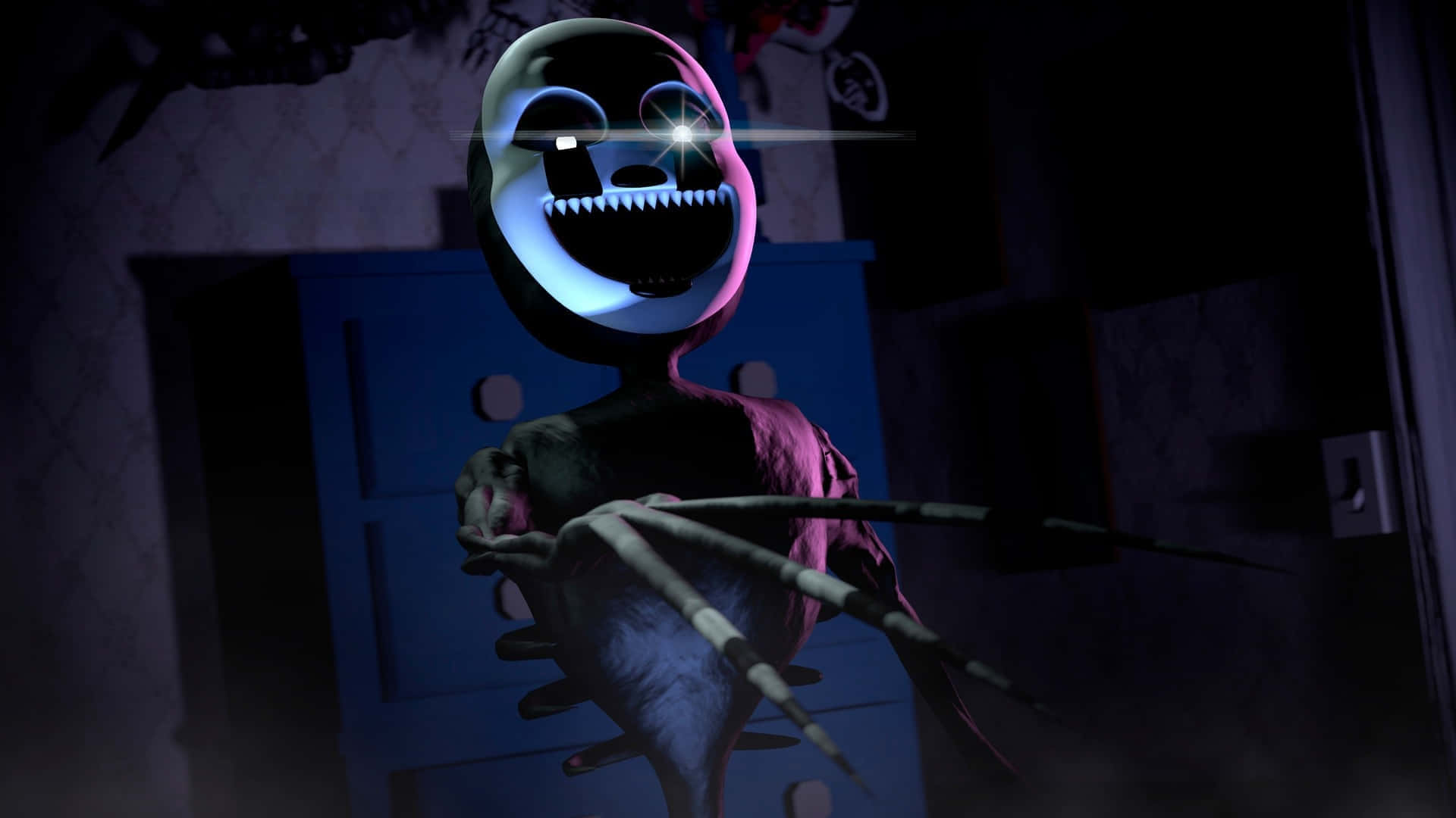 Nightmare Puppet, dark room, glowing-eyed, Full HD Desktop Wallpaper