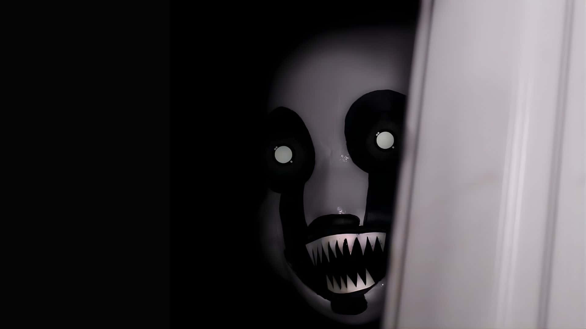Nightmare Puppet, pale masked horror figure, glowing eyes, Full HD Desktop Wallpaper