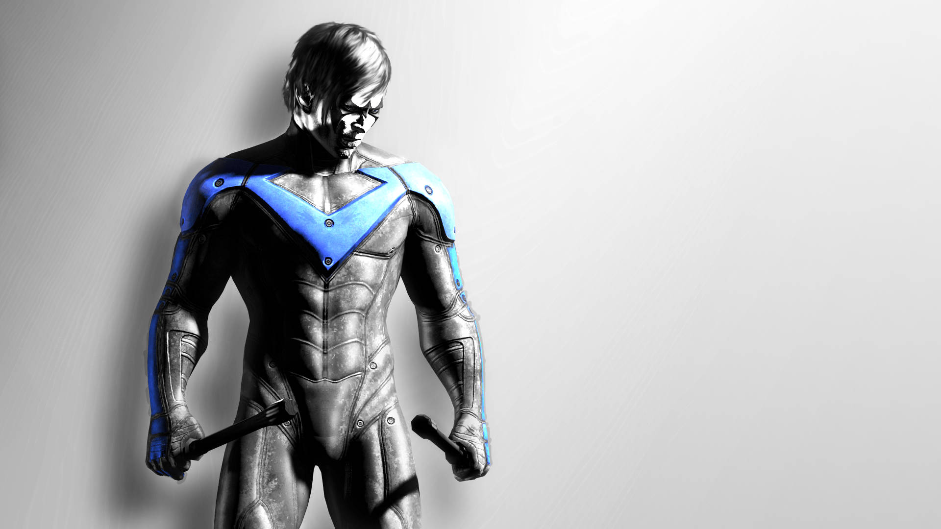 Nightwing, metallic suit, blue accents, Full HD Desktop Wallpaper