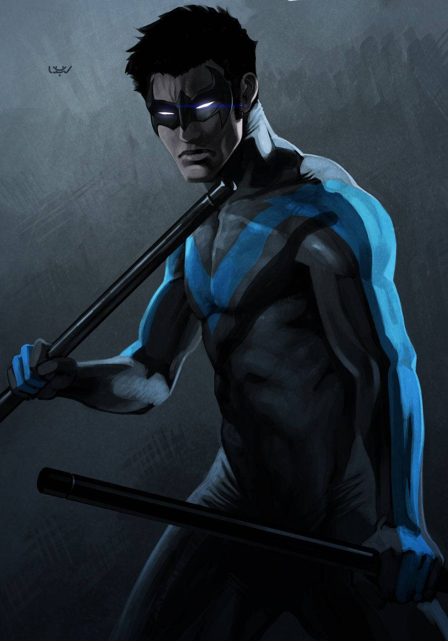 Nightwing, blue and black suit, glowing eyes, HD Phone Wallpaper