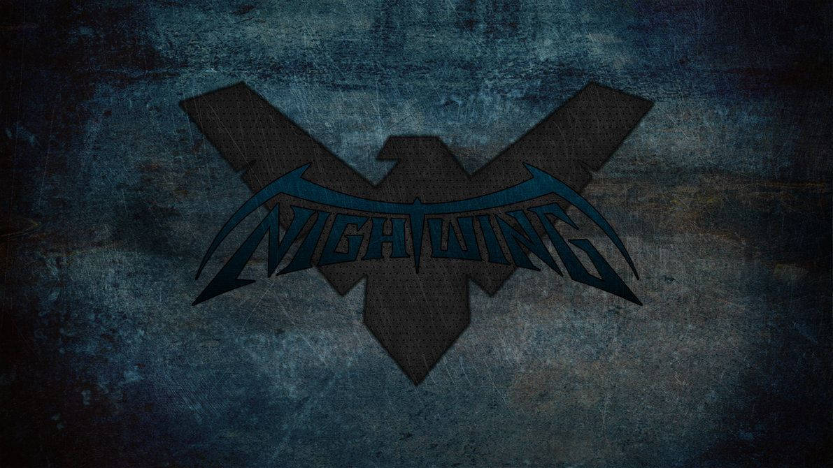 Nightwing, dark blue textured background, stylized bat emblem, SD Desktop Wallpaper