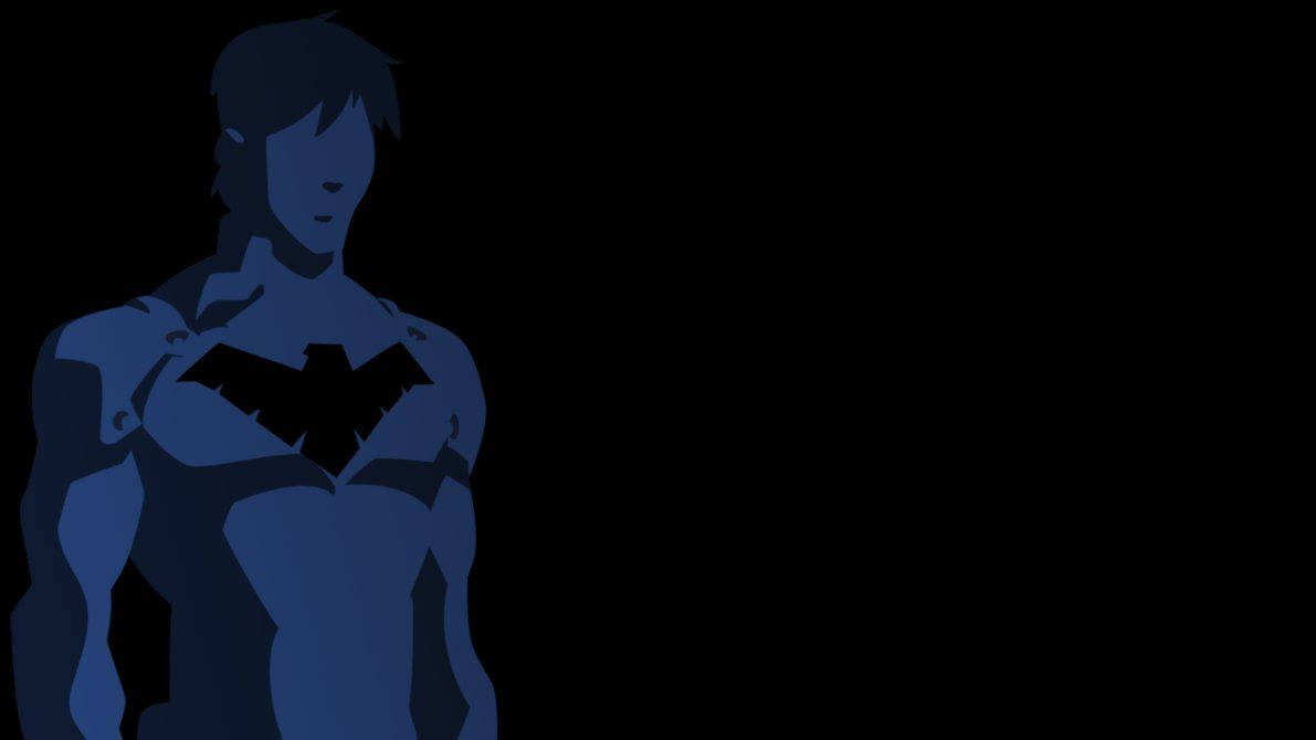 Blue Nightwing, bat emblem, solid black background, SD Desktop Wallpaper