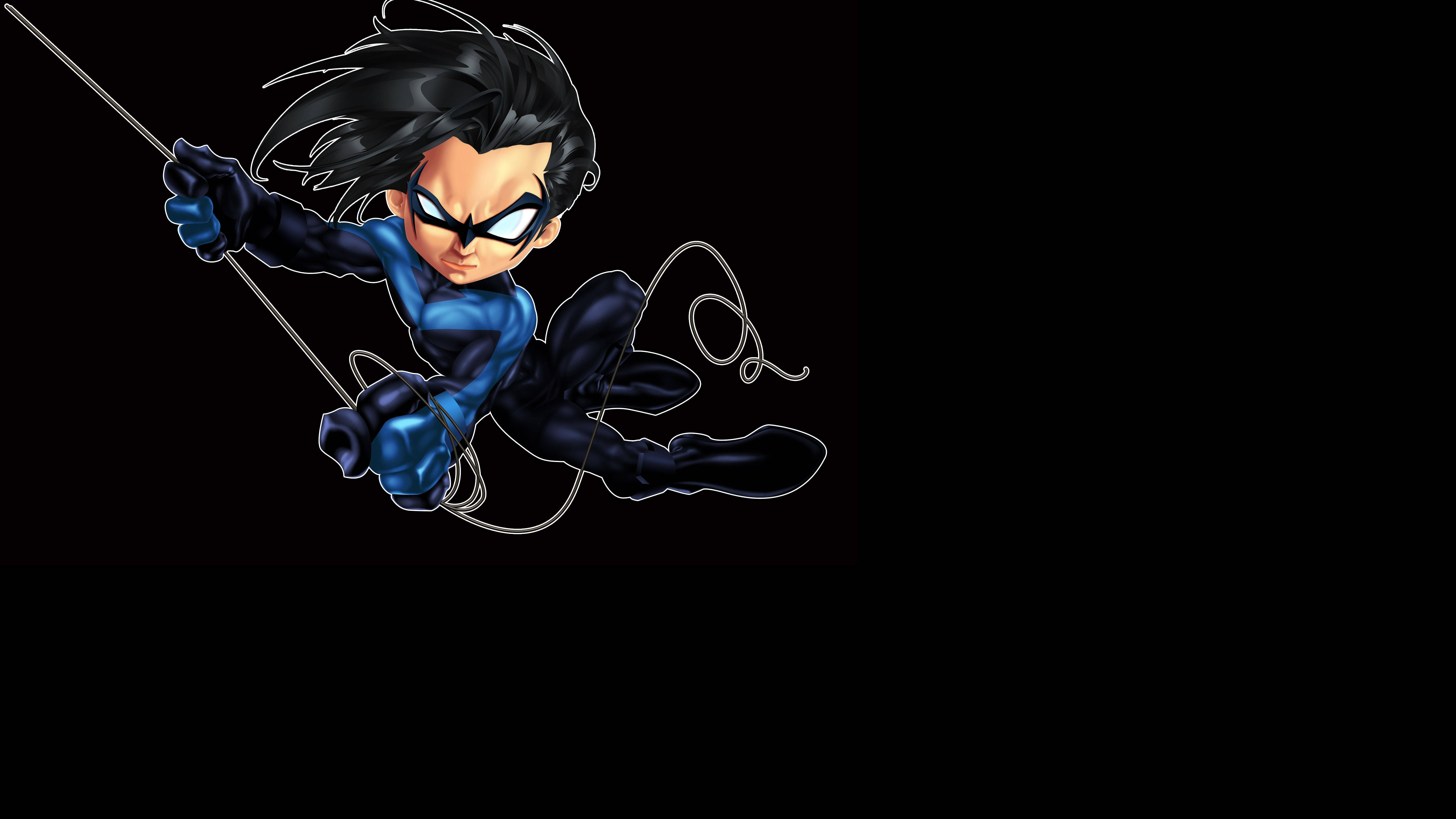 Nightwing, chibi-style, blue and black suit, 5K Desktop Wallpaper