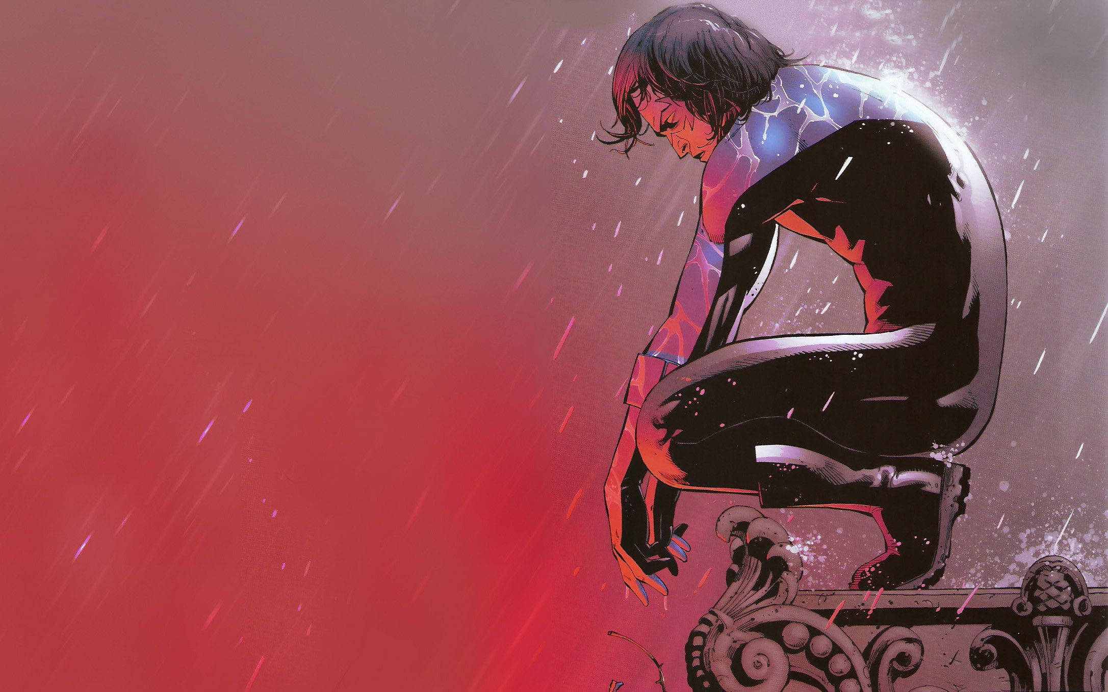 Nightwing, anime figure, ornate bench, Full HD Desktop Wallpaper