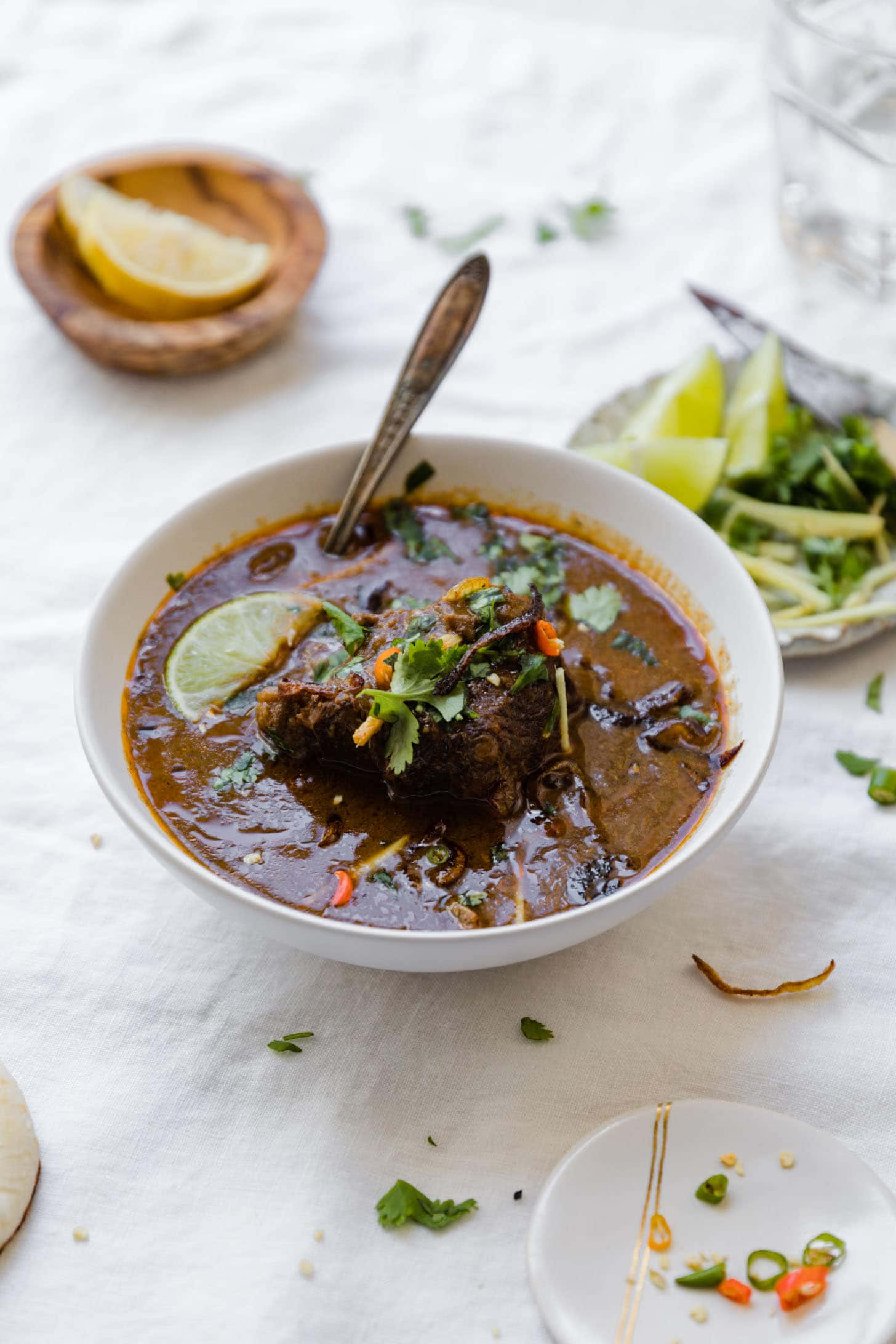 Nihari, white bowl, linen tablecloth, Full HD Phone Wallpaper