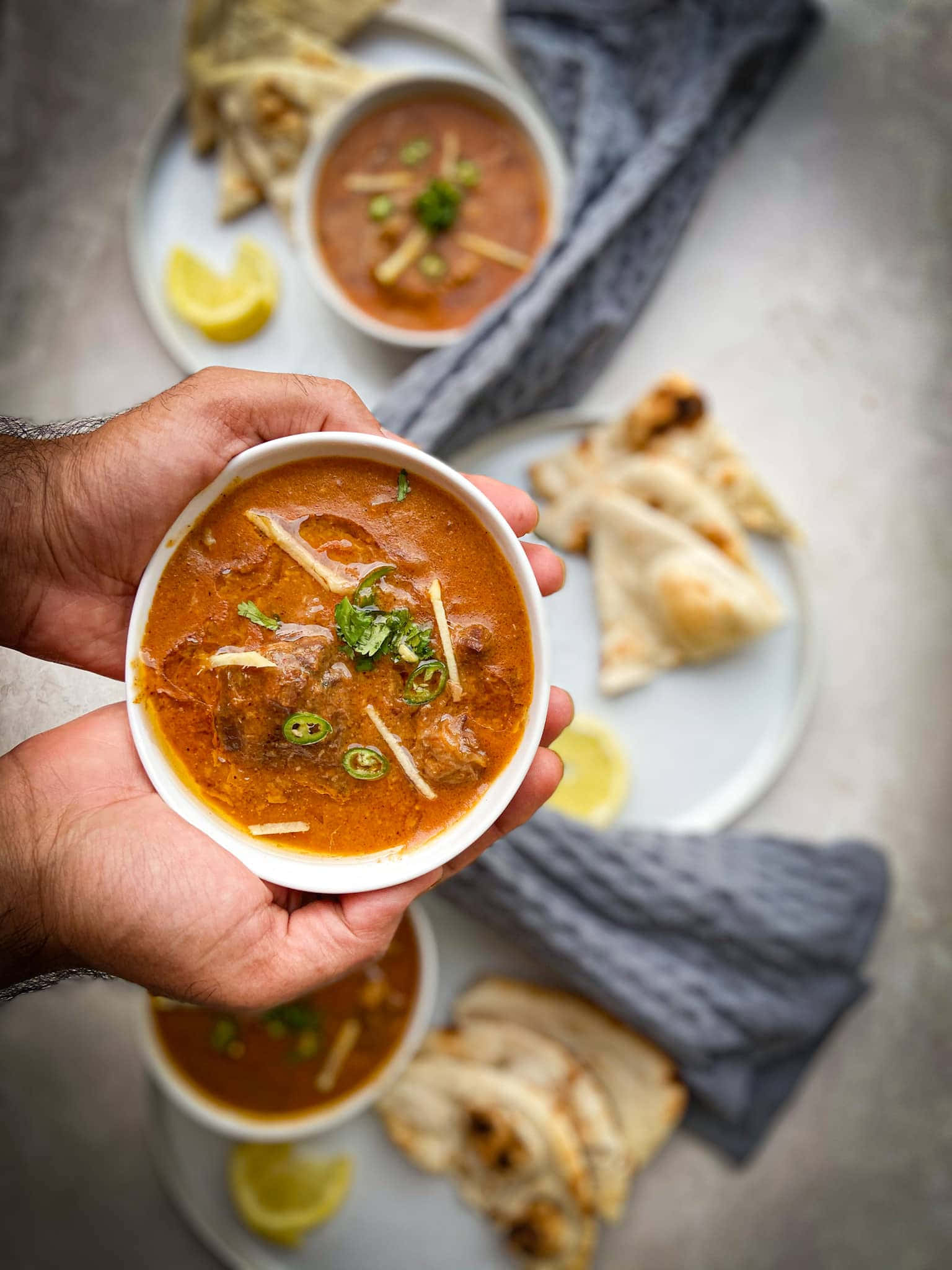 Nihari, orange curry, cilantro, Full HD Phone Wallpaper