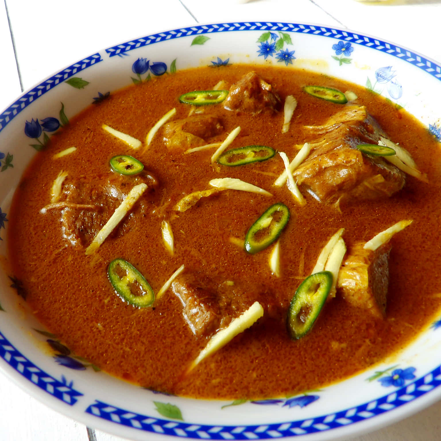 Nihari, blue floral patterned bowl, steaming bowl, HD Desktop Wallpaper