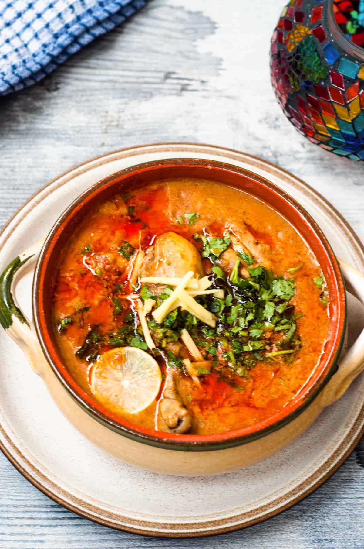 Nihari, vibrant orange curry, chicken lime slices, HD Phone Wallpaper