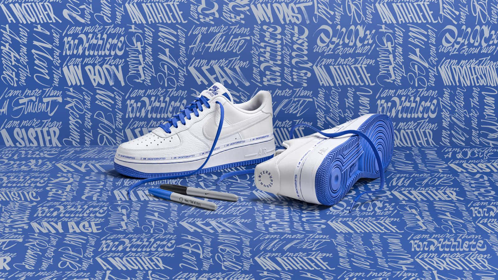 Nike Af1, white sneakers, blue accents, HD Desktop Wallpaper