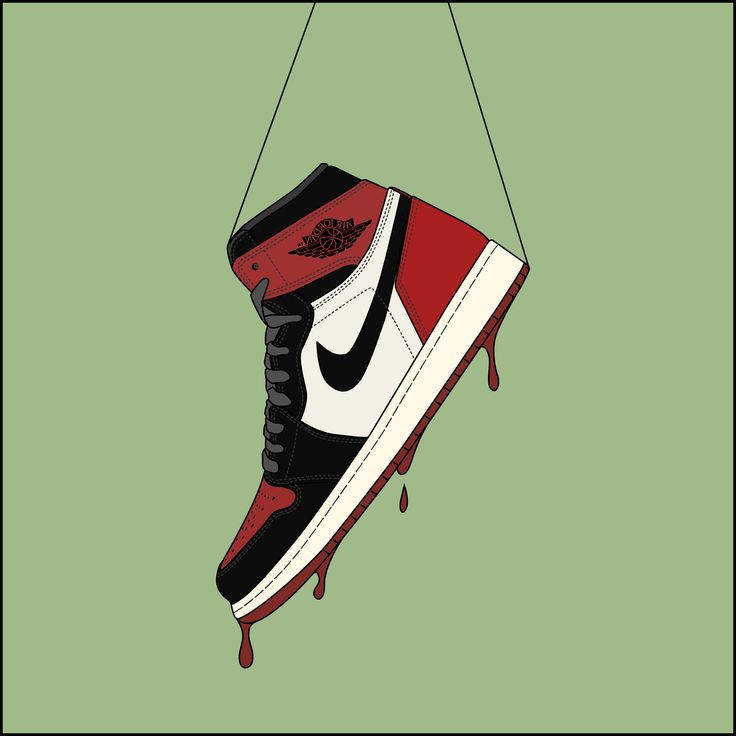 Nike Air Jordan 1, red black and white sneaker, red liquid dripping from sole, SD Desktop Wallpaper