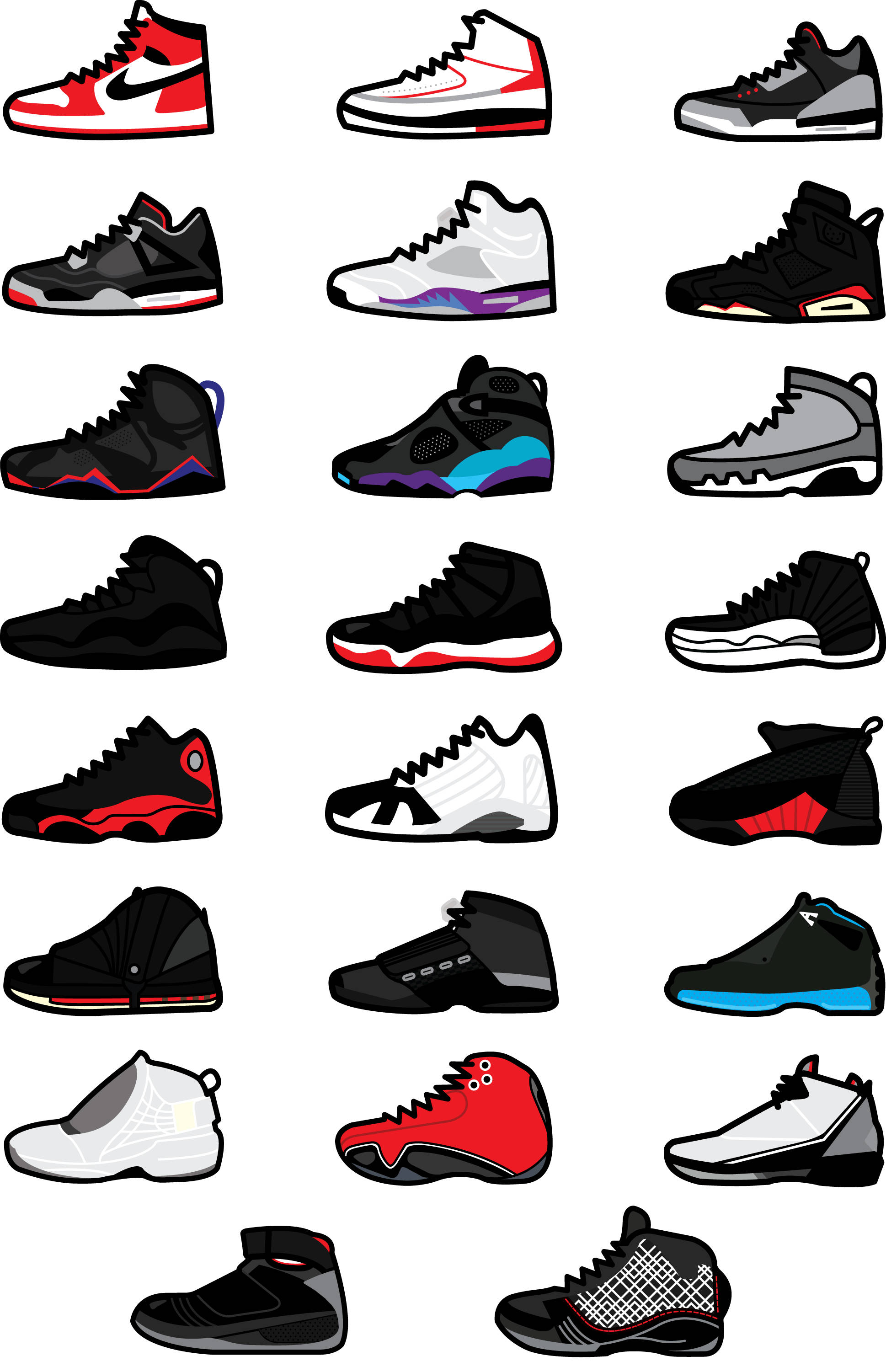 Nike Air Jordan 1, series art, colorful sneaker icons, 2K Phone Wallpaper