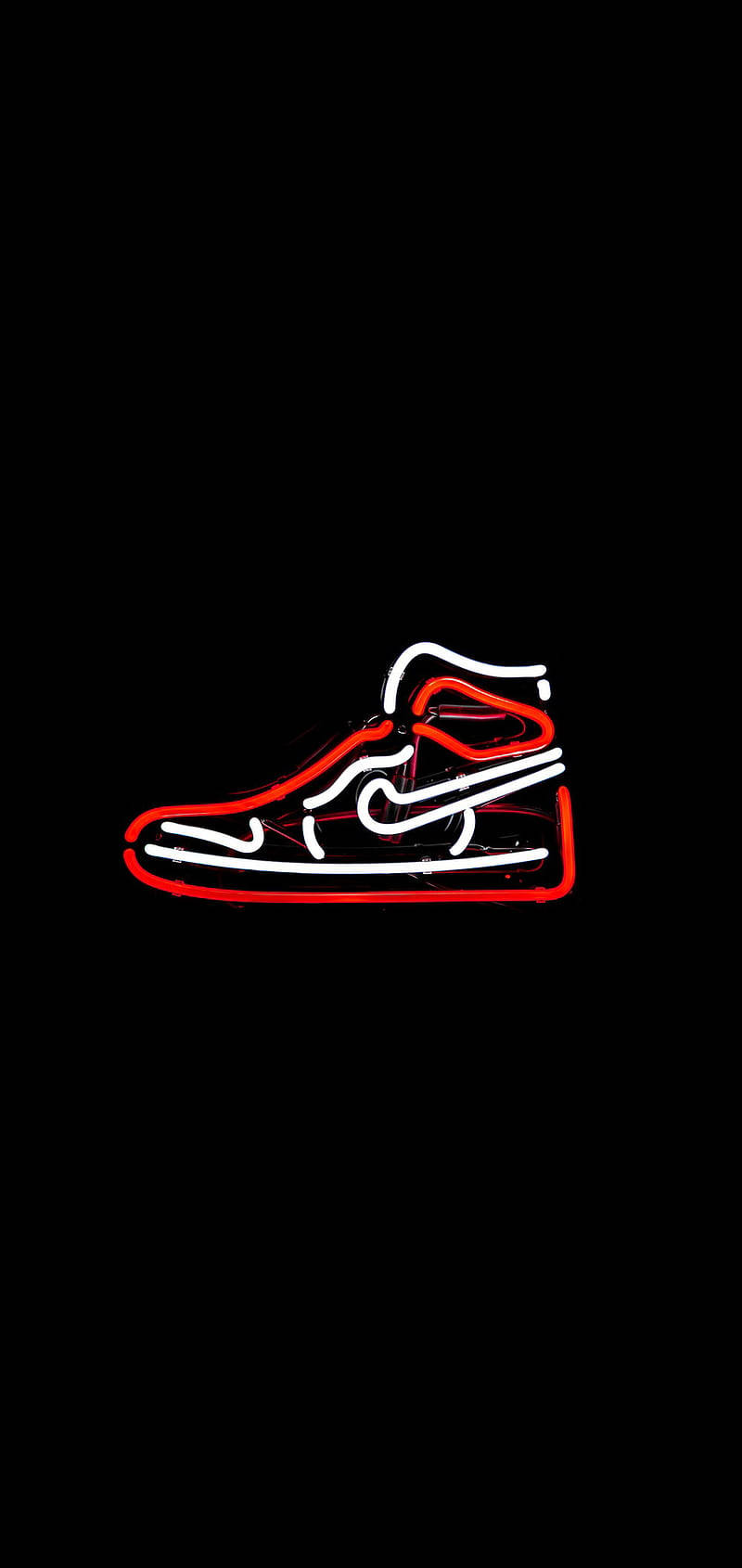 Neon Nike Air Jordan 1, glowing red and white neon outline, high-top sneaker, HD Phone Wallpaper
