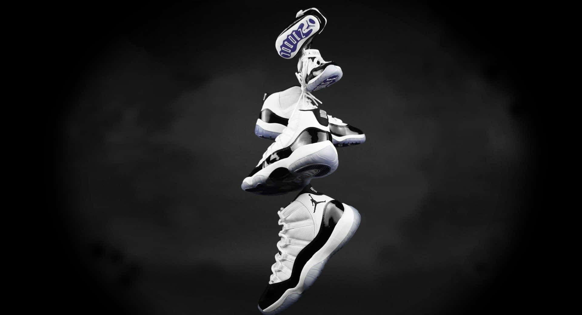 Nike Air Jordan 11, black and white, smoky dark background, Full HD Desktop Wallpaper