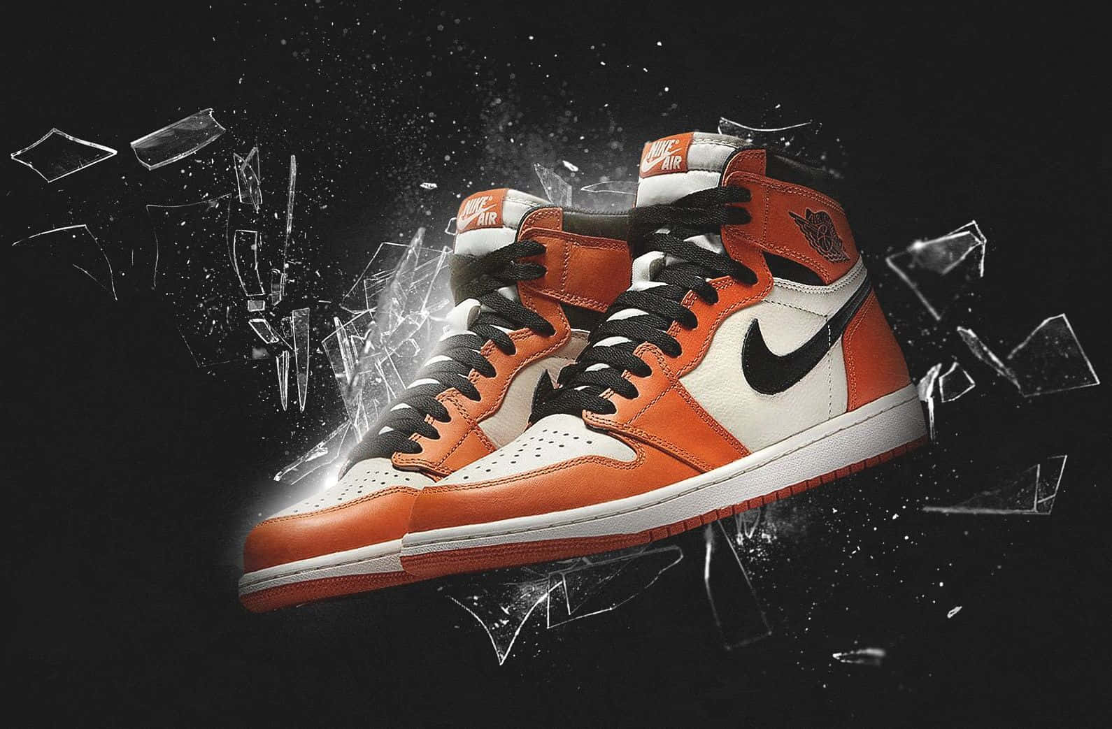 Nike Air Jordan 1, orange and white, shattered glass, HD Desktop Wallpaper