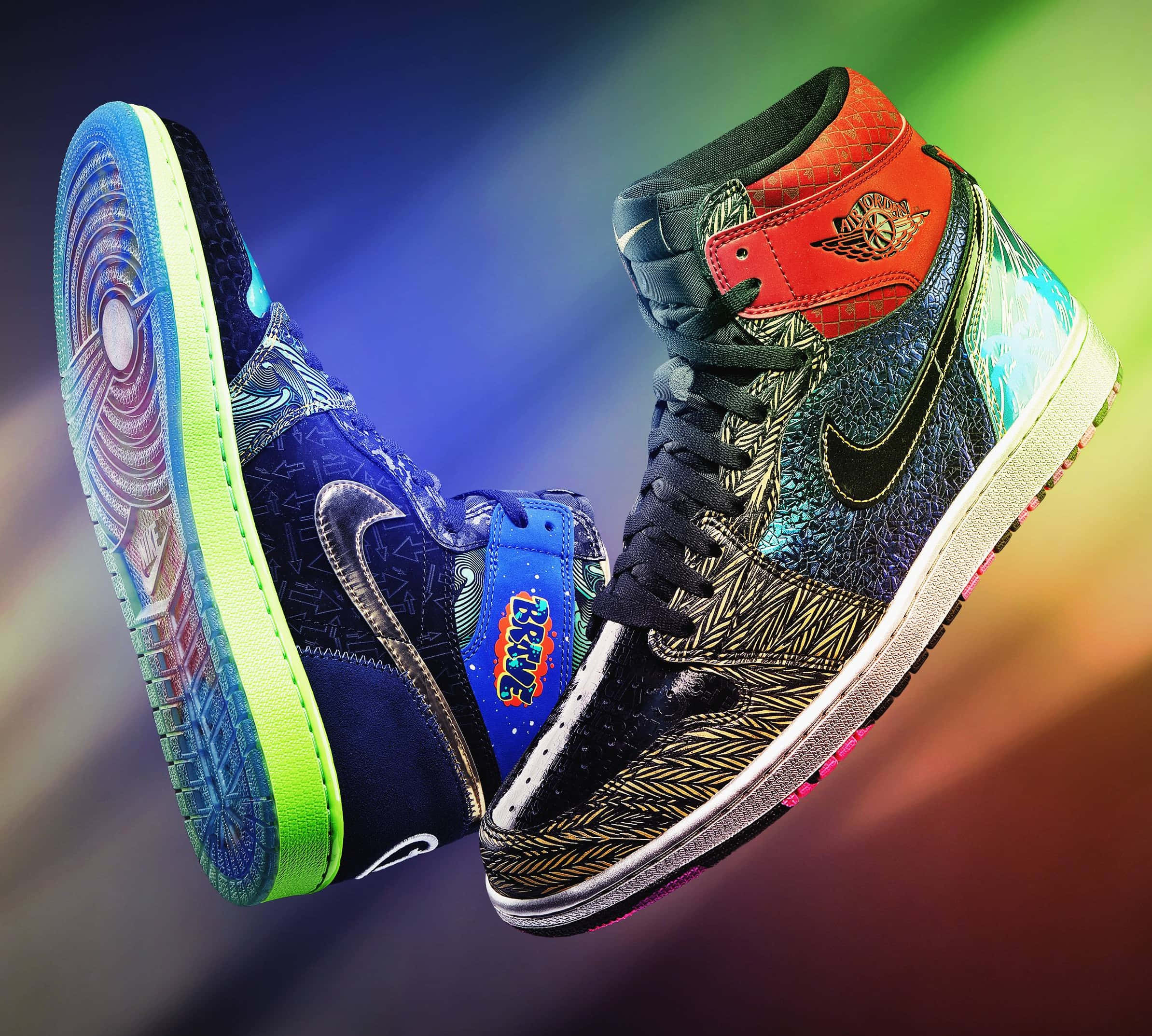 Nike Air Jordan, high-top sneakers, vibrant cosmic patterns, Full HD Desktop Wallpaper