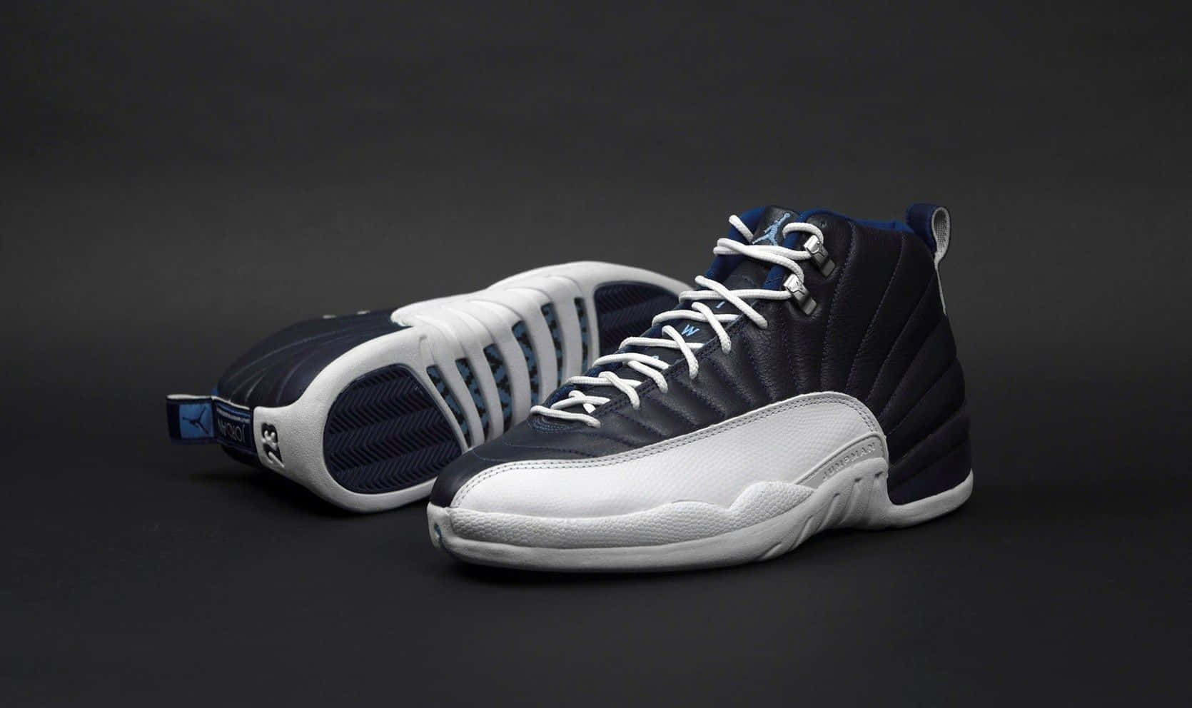 Nike Air Jordan, navy and white, high-top sneakers, HD Desktop Wallpaper