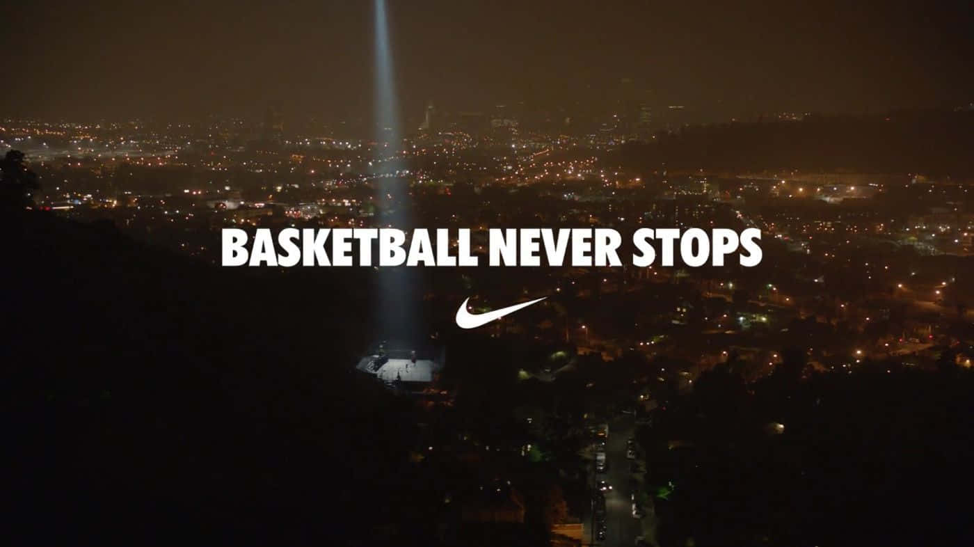 Nike Basketball, nighttime cityscape, bright spotlight, HD Desktop Wallpaper