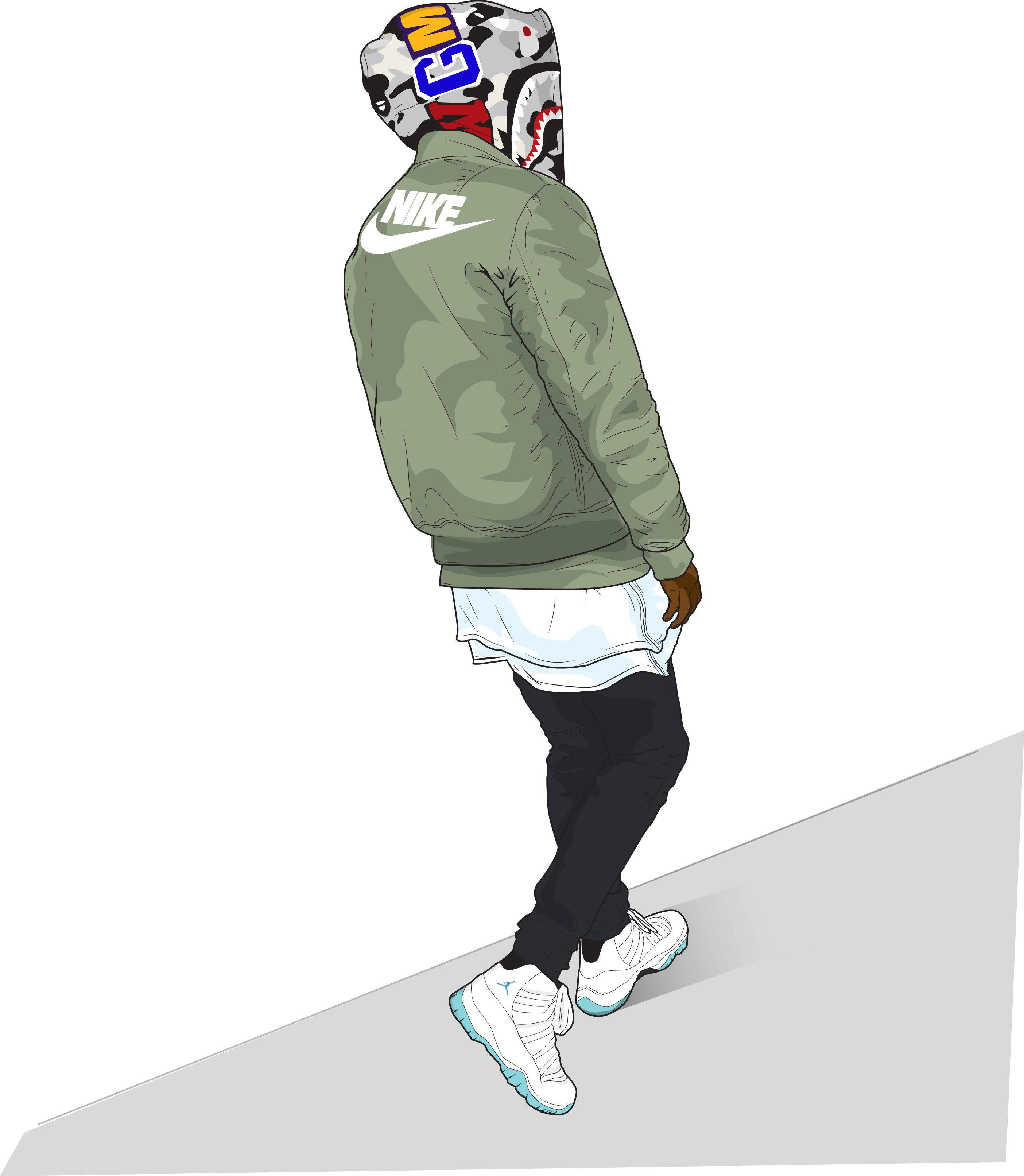 Nike Cartoon, green Nike jacket, patterned hoodie, 2K Phone Wallpaper