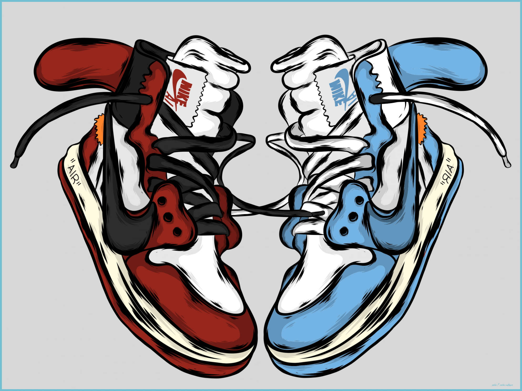 Nike Cartoon, sky blue, red, Full HD Desktop Wallpaper