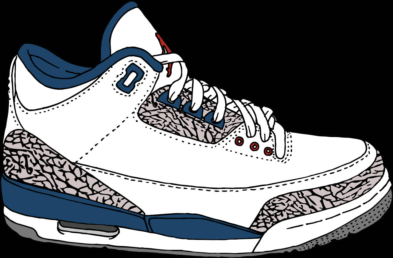 Navy and white cartoon Nike shoes, elephant print accents, red eyelets outlined in black, HD Desktop Wallpaper