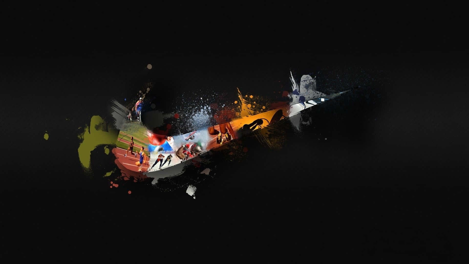 Nike Drip Logo, colorful gaming scenes, stark black background, Full HD Desktop Wallpaper