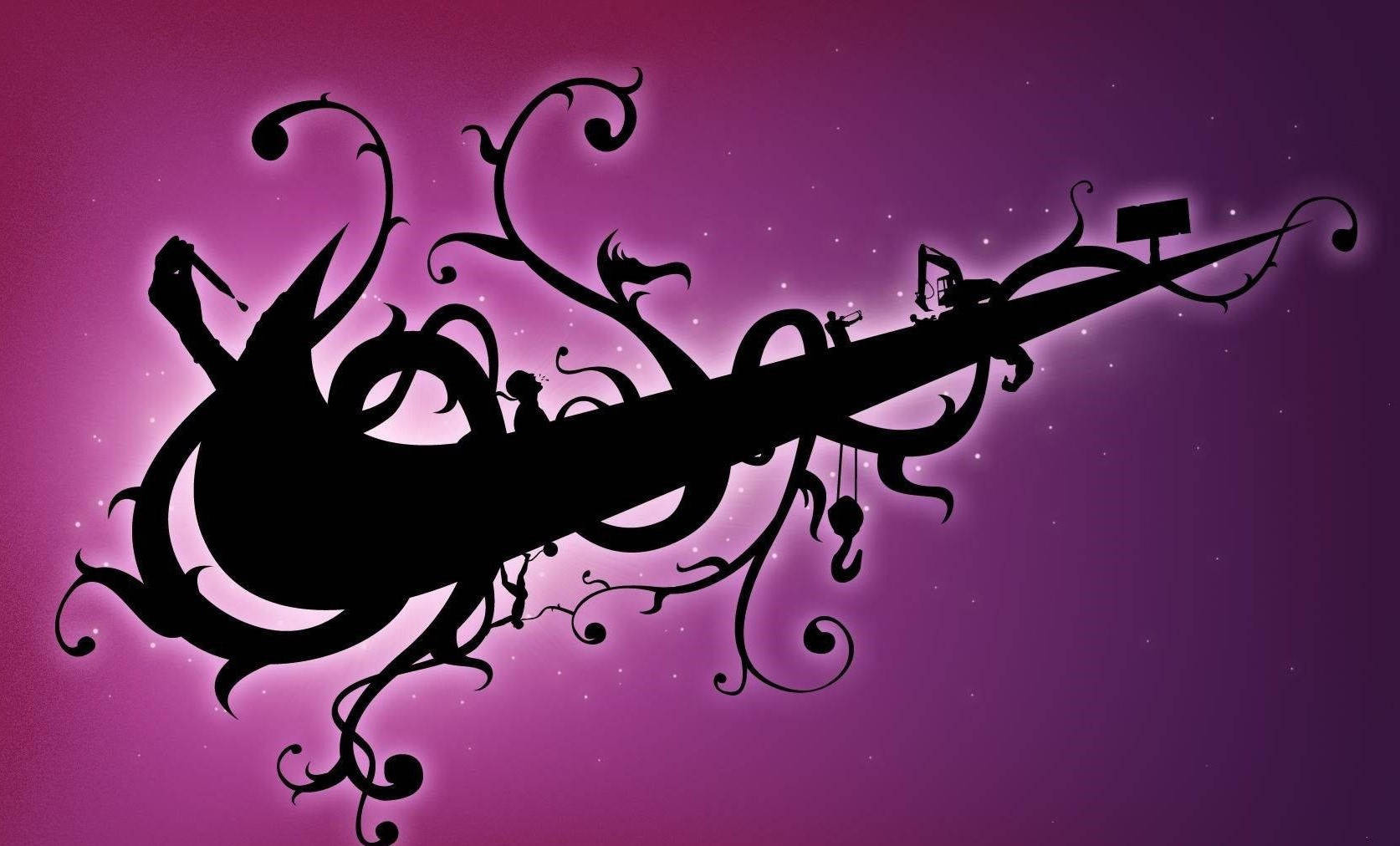 Nike Drip Logo, black silhouette, guitar, HD Desktop Wallpaper