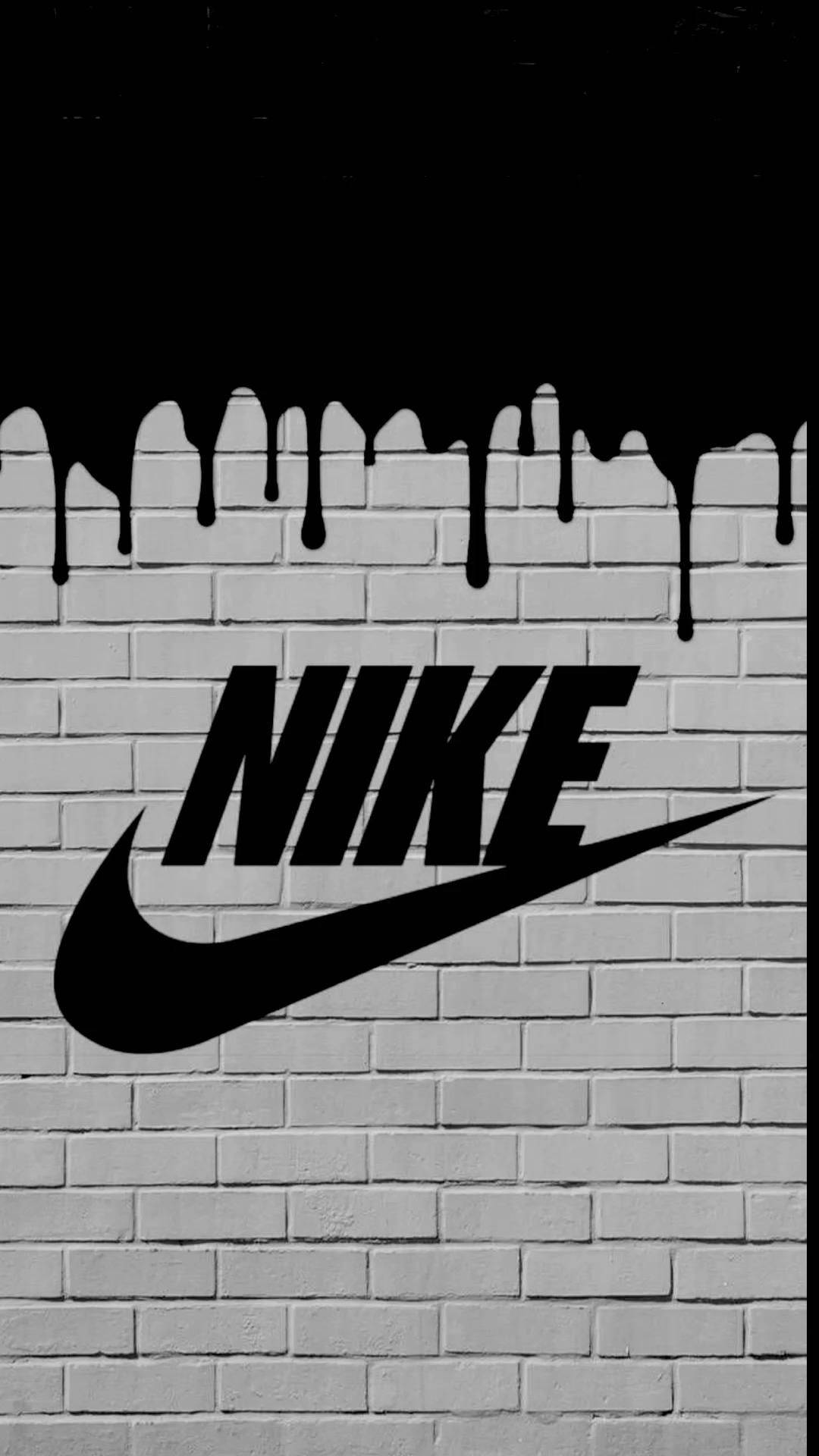 Nike Drip Logo, black, white brick wall, Full HD Phone Wallpaper