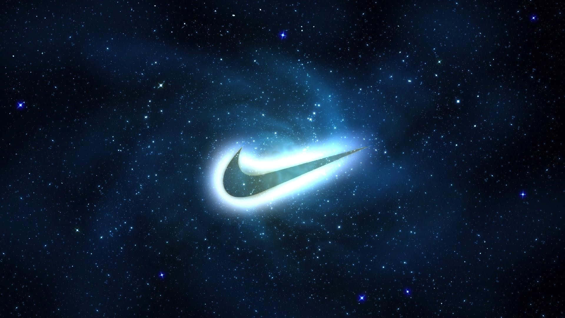 Nike Cosmic Logo, glowing Nike swoosh, starry cosmic nebula, Full HD Desktop Wallpaper