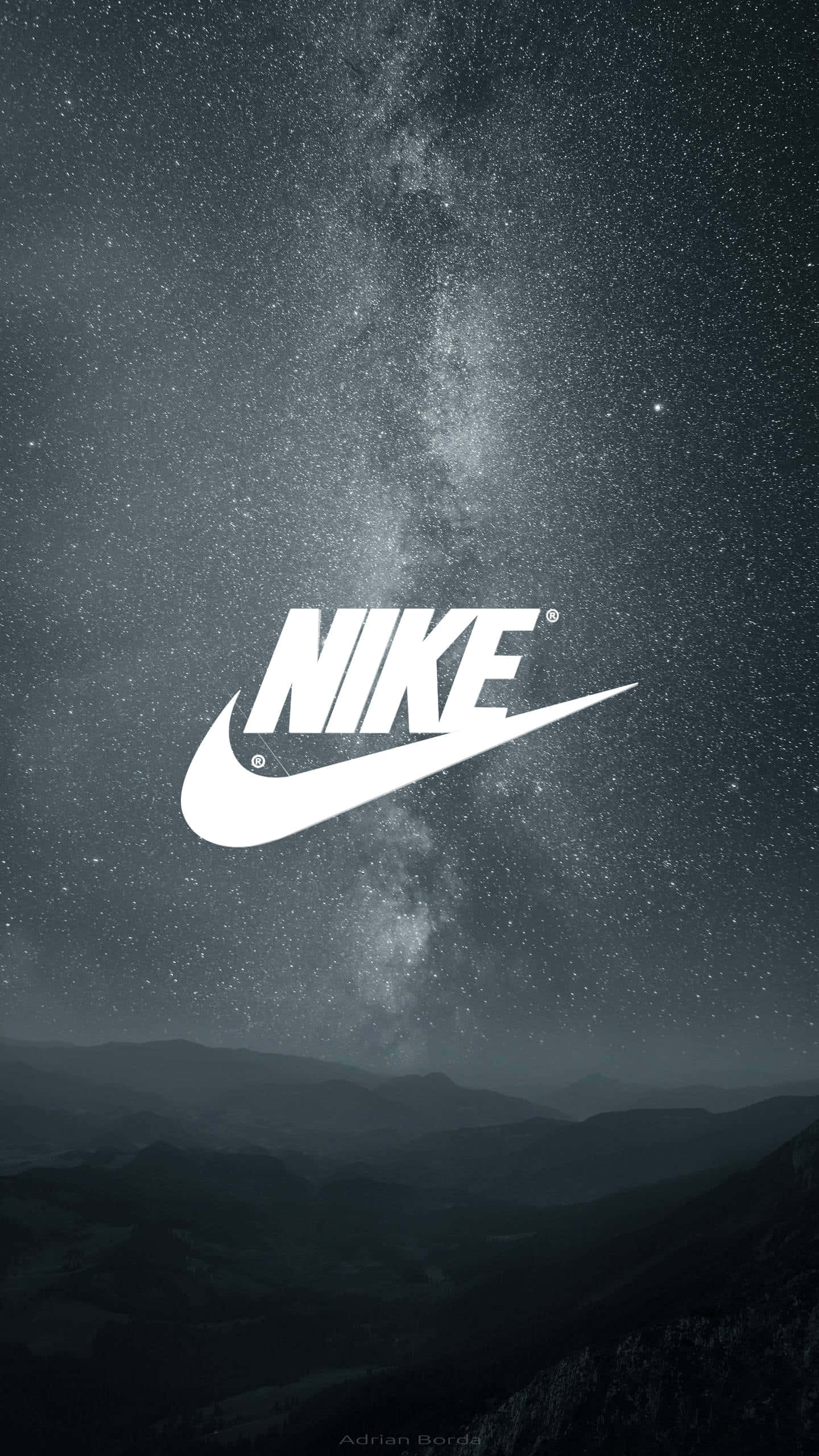 Nike Galaxy, white Nike logo, starry night sky, 2K Phone Wallpaper
