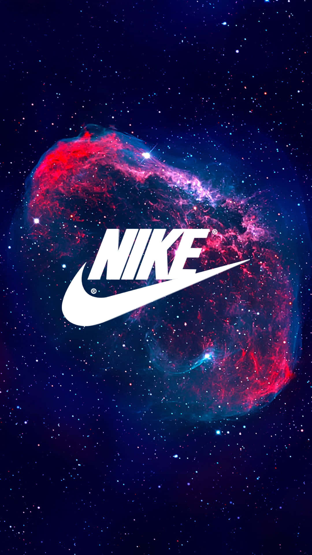 Nike Galaxy, white Nike logo, vibrant red and blue cosmic nebula, Full HD Phone Wallpaper