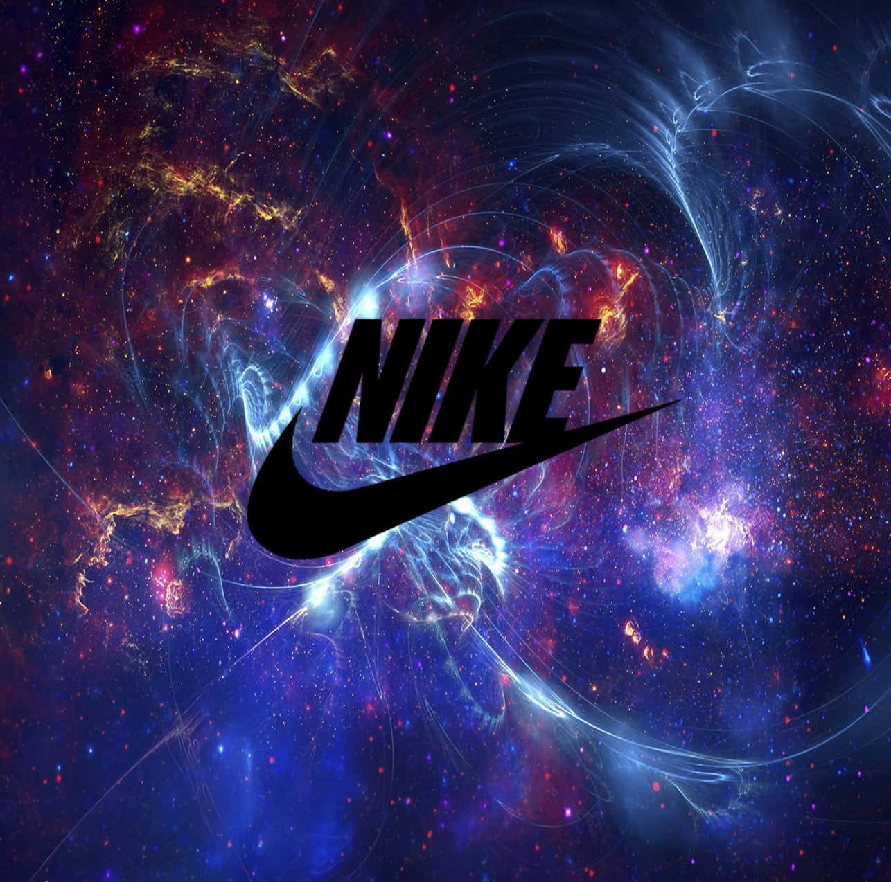 Nike Galaxy, black Nike logo, swirling cosmic nebula, HD Desktop Wallpaper