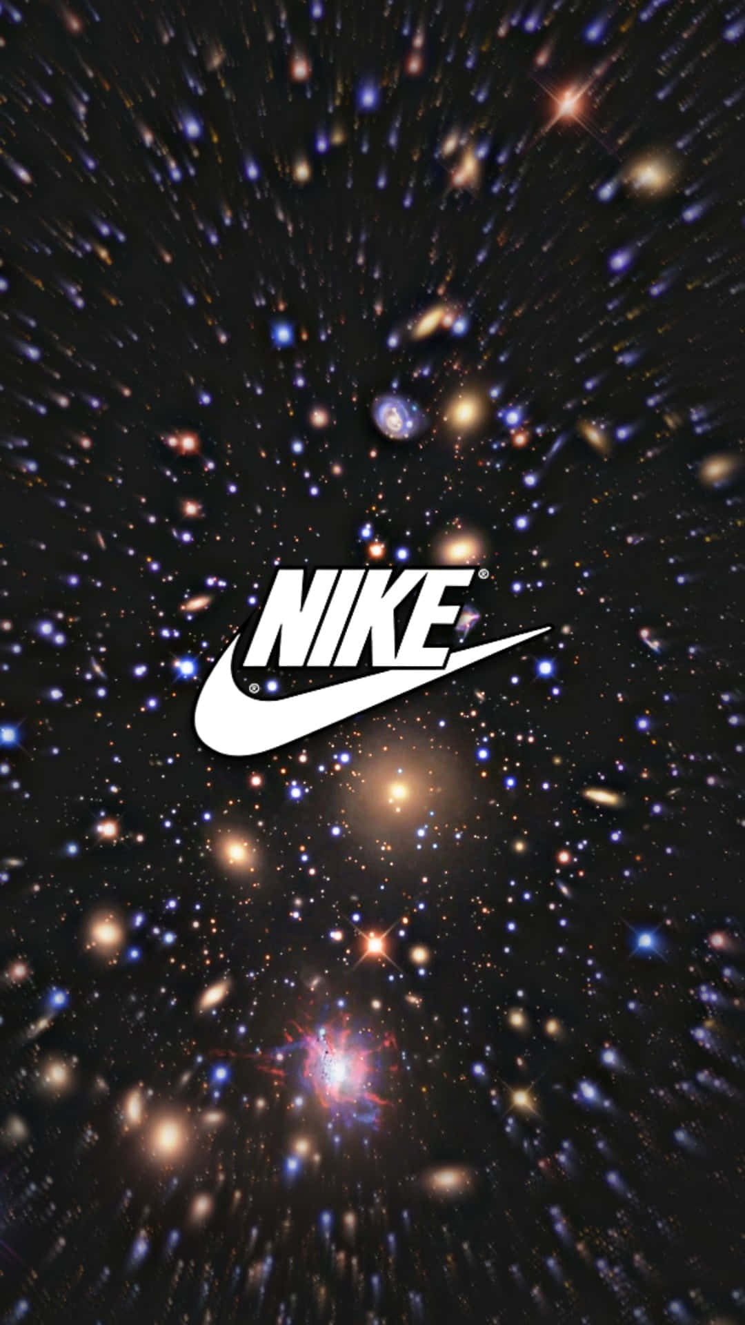 Nike Galaxy, white Nike logo, cosmic backdrop, Full HD Phone Wallpaper