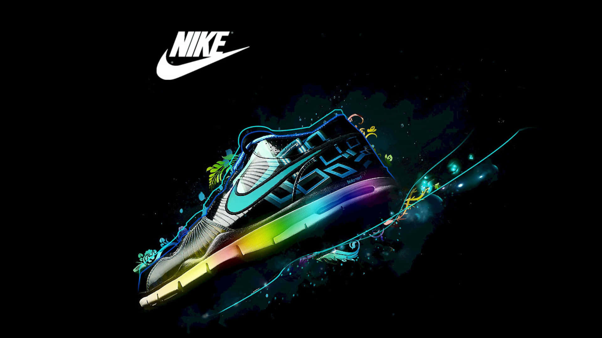 Nike Galaxy, rainbow hues, dark cosmic background, Full HD Desktop Wallpaper