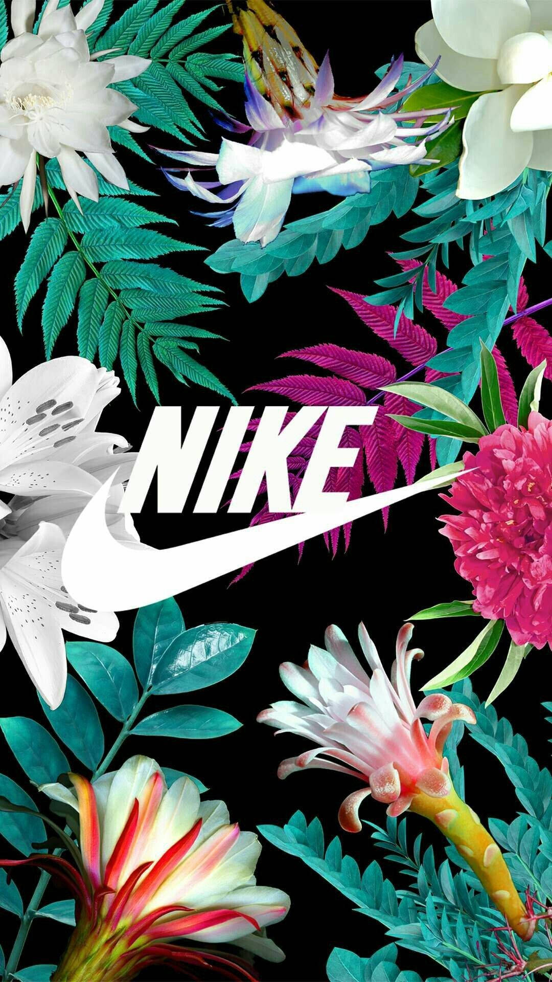 Nike girl, floral logo, electric colors, Full HD Phone Wallpaper