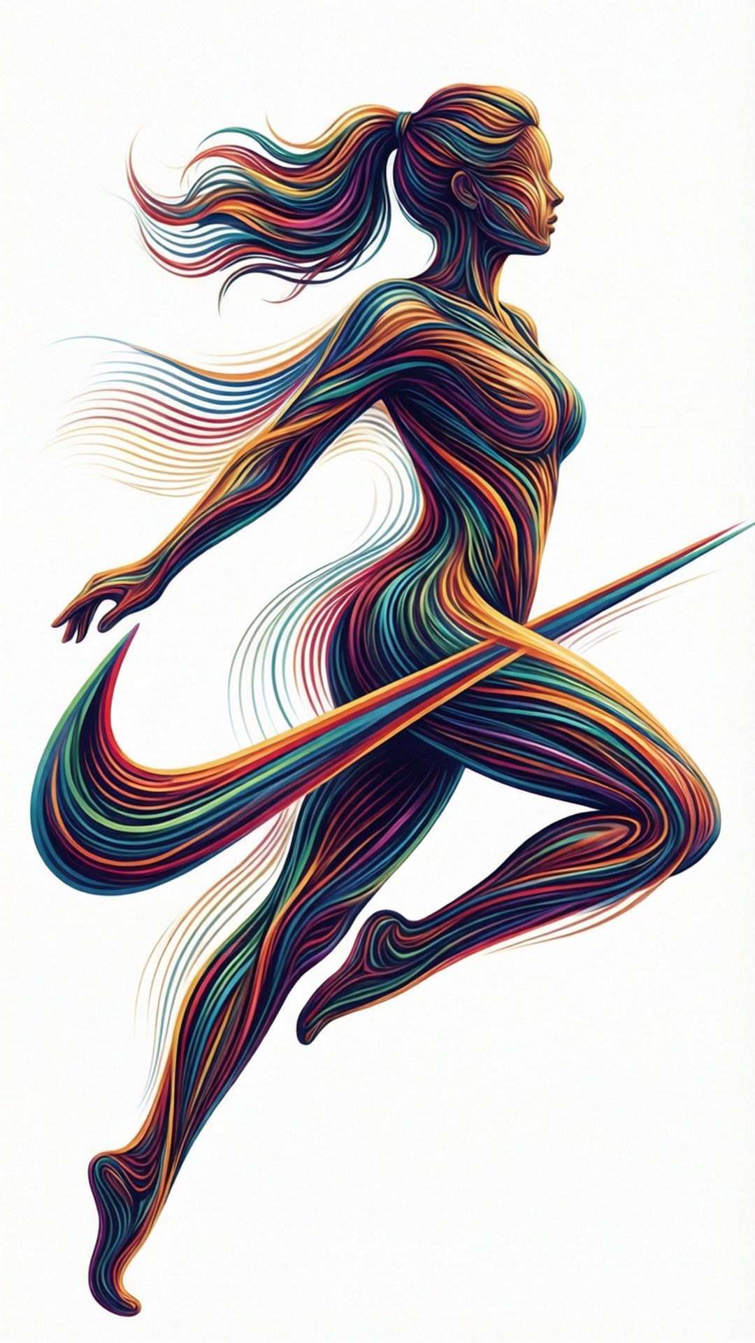abstract swoosh figure, rainbow-colored stripes, female figure, Full HD Phone Wallpaper