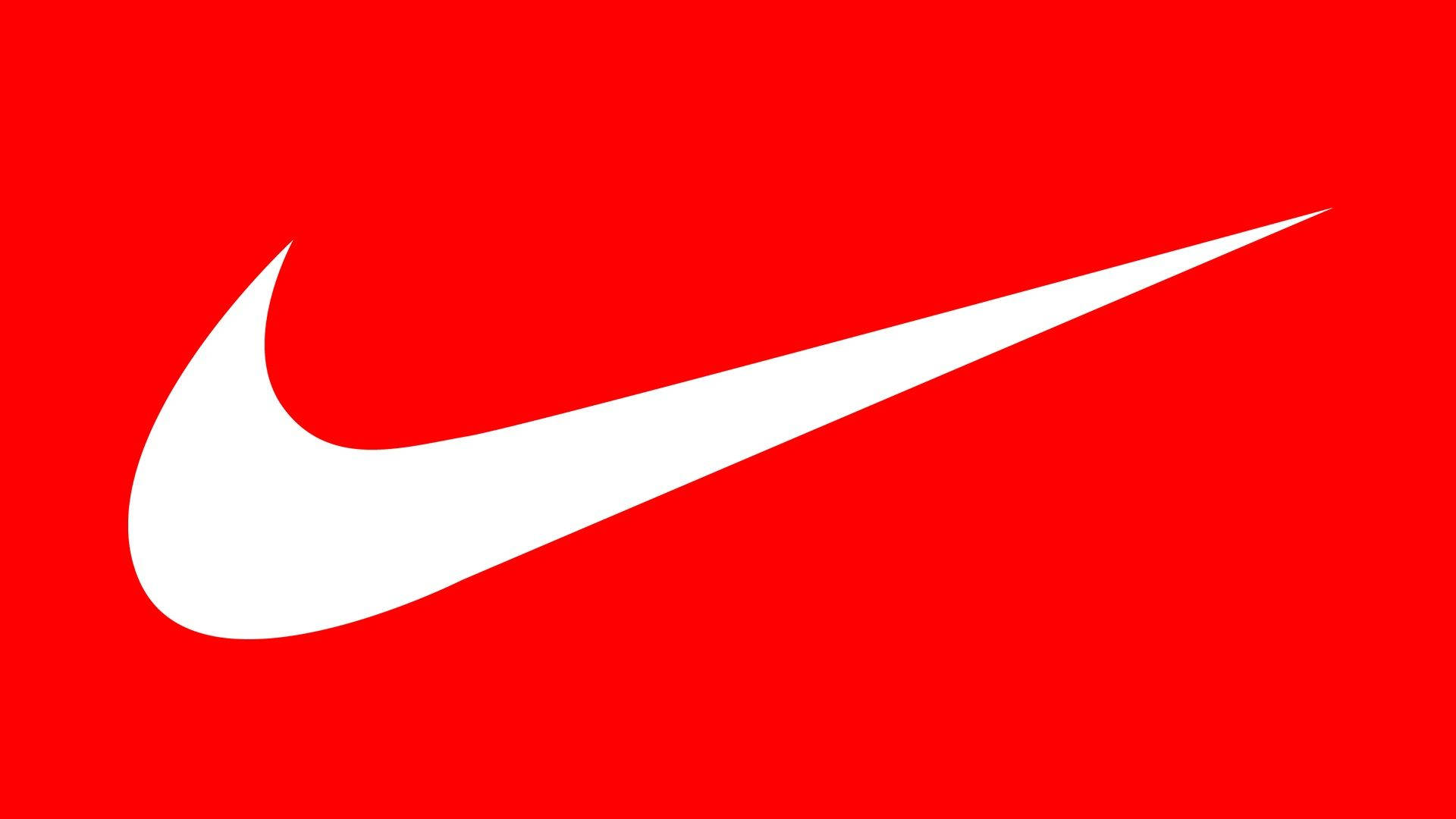 Nike girl, white swoosh logo, vibrant solid red background, Full HD Desktop Wallpaper
