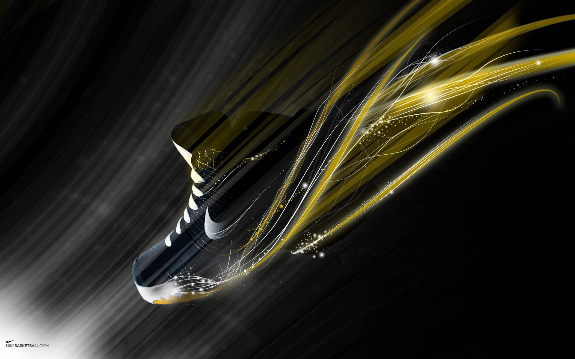 Nike Jordan 1, black, golden energy trails, Full HD Desktop Wallpaper