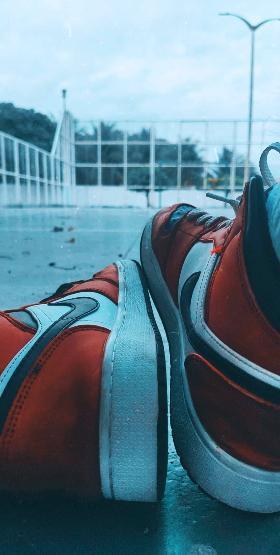 Nike Jordan 1, red and white, wet pavement, Full HD Phone Wallpaper