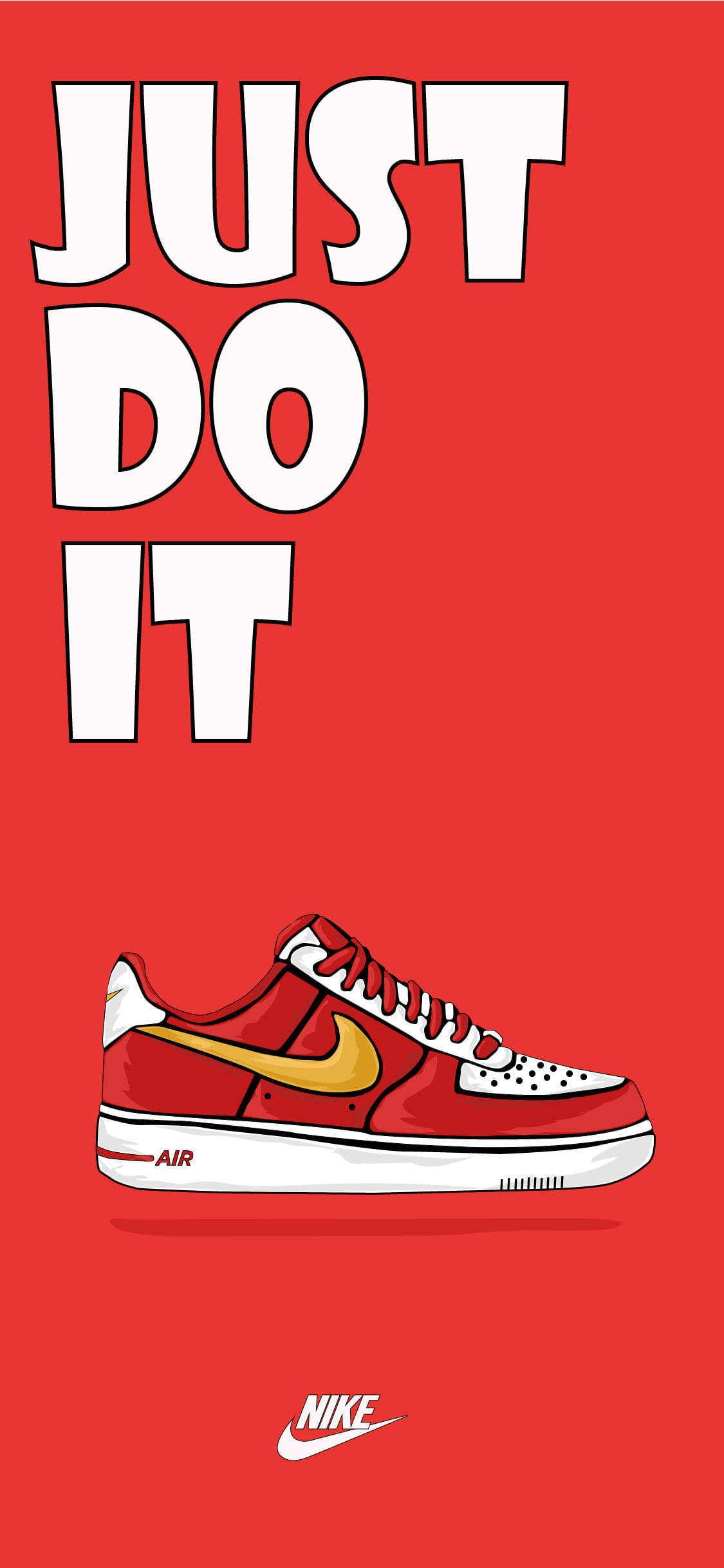 Nike Jordan 1, red background, white outlined 'JUST DO IT' slogan, Full HD Phone Wallpaper