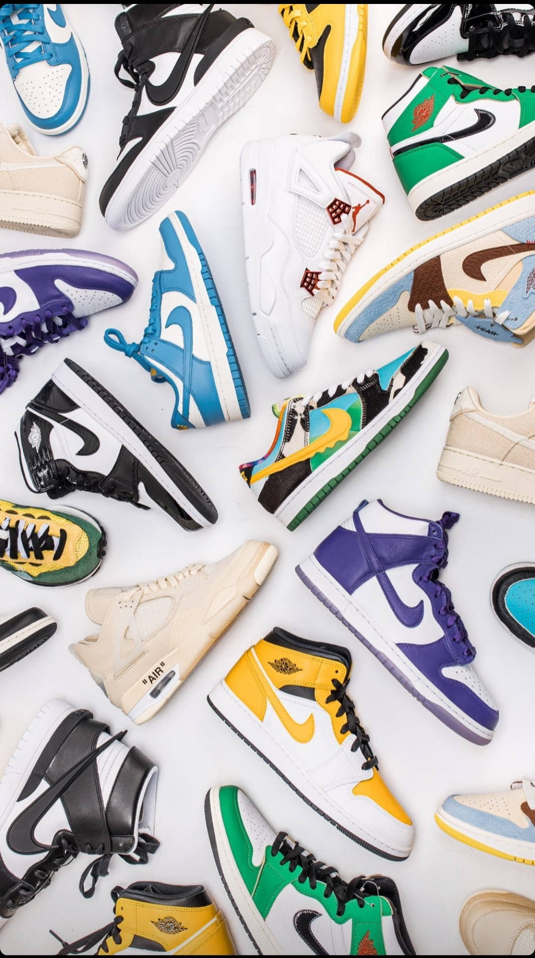Nike Jordan 1, colorful sneakers, flat lay, Full HD Phone Wallpaper