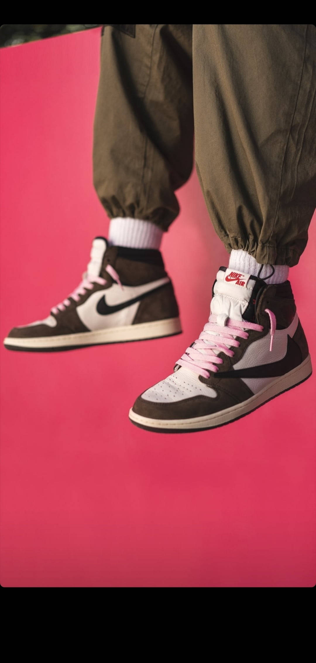 Nike Jordan 1, pink laces, olive pants, Full HD Phone Wallpaper